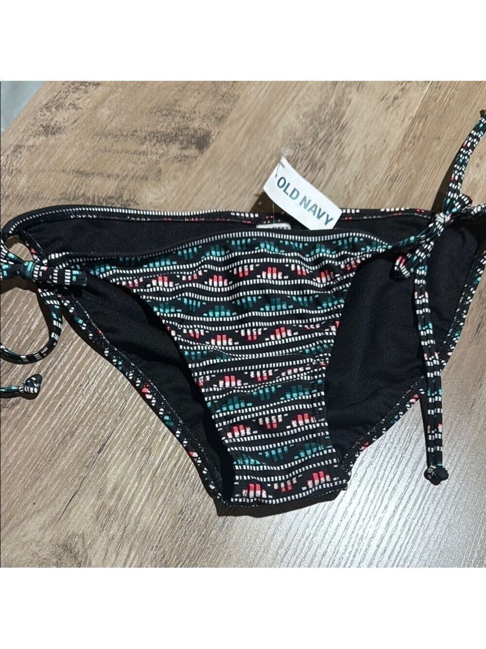 Old Navy Black Pattern Bikini Bottom Medium